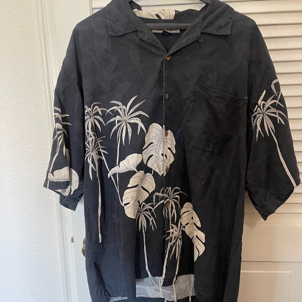 Tommy Bahama Black Silk Tropical Hawaiian Shirt XL